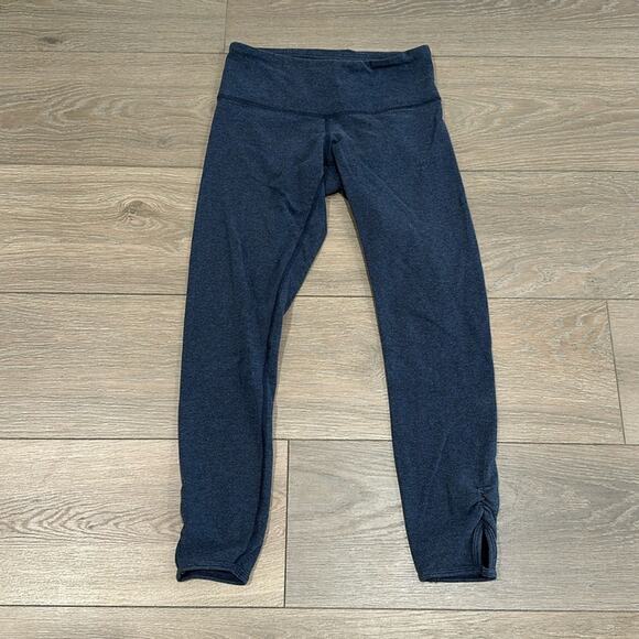 LULULEMON Heathered Cadet Blue Dhanurasana Crop II Yoga Gym Active Leggings Sz 4 - Picture 1 of 12